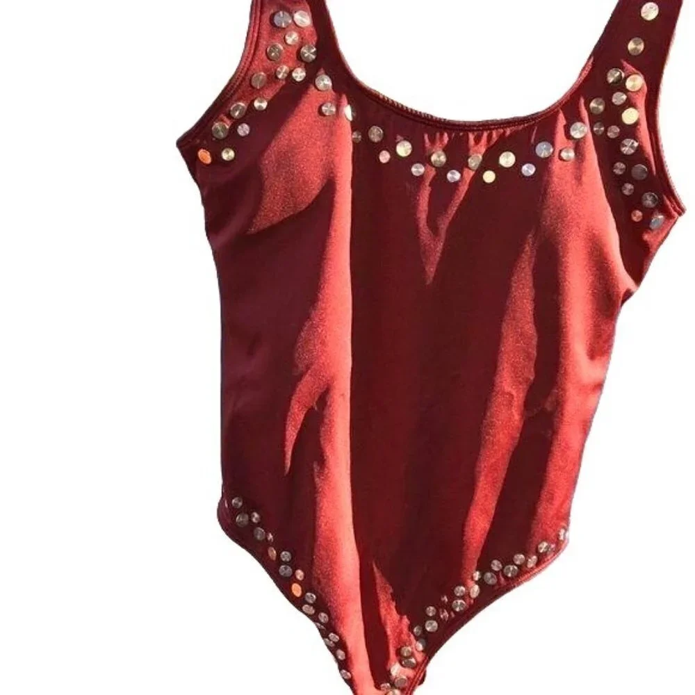 No Boundaries Swimsuit Girls Size 5 One Piece Rust Color Gold Discs New NWOT